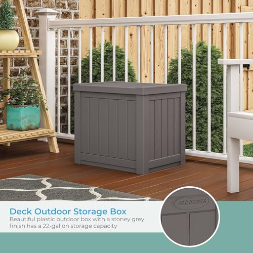 Outdoor Storage Box 22 Gallon Resin Deck Box with Flat-Lid Bench Seating B591