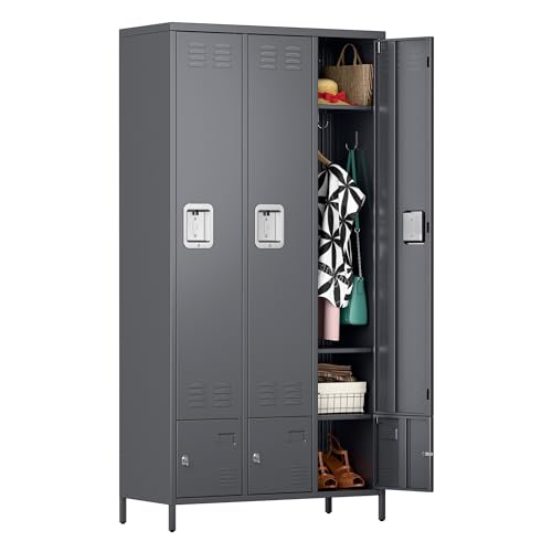6 Door Metal Storage Locker with 18 Hooks, Black & Dark Grey K6611