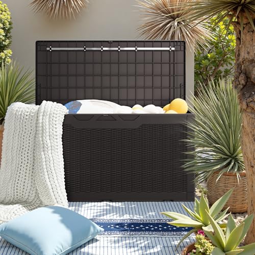 31 Gallon Resin Deck Box Waterproof Indoor Outdoor Storage for Patio Cushions and Garden Tools L90121