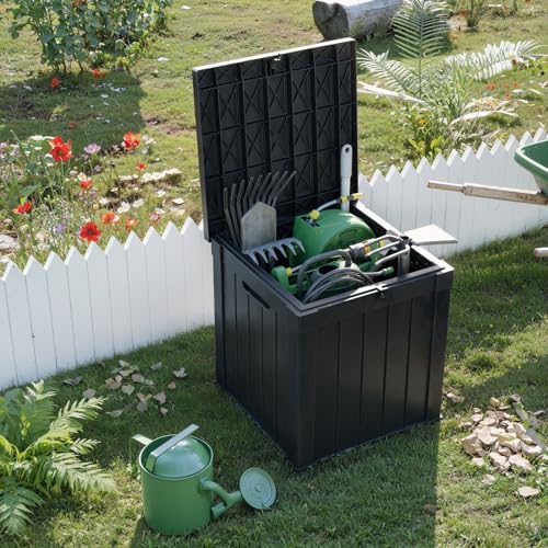100 Gallon Resin Deck Box, Lockable Patio Outdoor Storage, Waterproof - Black F75230