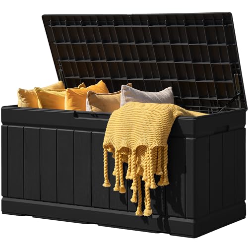31 Gallon Resin Deck Box Waterproof Indoor Outdoor Storage for Patio Cushions and Garden Tools L90121