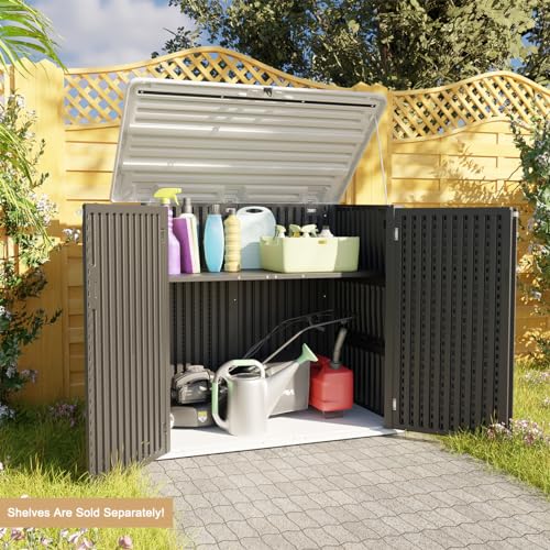 Horizontal Outdoor Storage Shed, 47 Cu.ft Resin Waterproof Cabinet for Garden Patio Backyards F5157