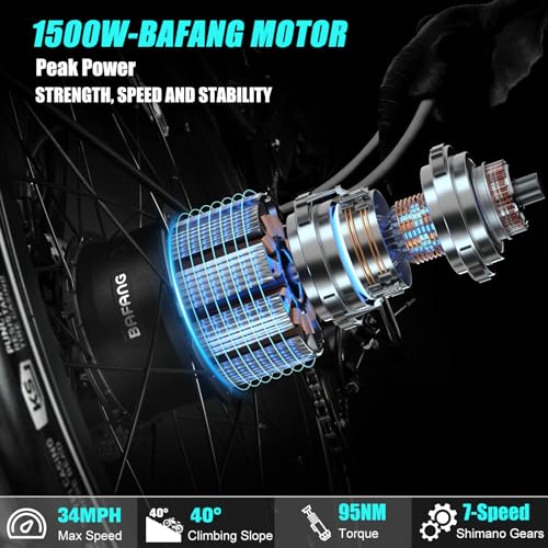 Electric Motorcycle Adults 1500W 52V 20AH 34MPH Retro Style Moped Ebike Fat Tire Full Suspension B247