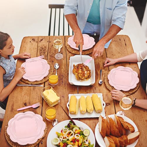Ivory Paper Plates and Napkins Set for 50 Guests, Disposable Tableware with Utensils M509
