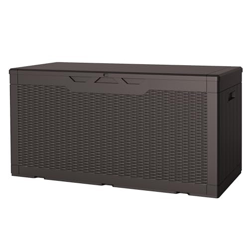 31 Gallon Resin Deck Box Waterproof Indoor Outdoor Storage for Patio Cushions and Garden Tools L90121
