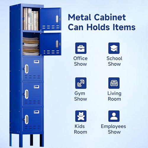 Metal Storage Cabinet, 5 Doors, Blue W429