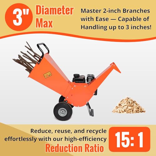 7HP Gas Powered Wood Chipper Shredder Mulcher, 3 Inch Max Capacity B98626