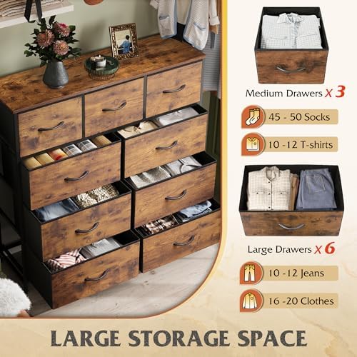 9-Drawer Fabric Storage Tower for Bedroom, Closet, Tall Chest Organizer with Steel Frame R839993
