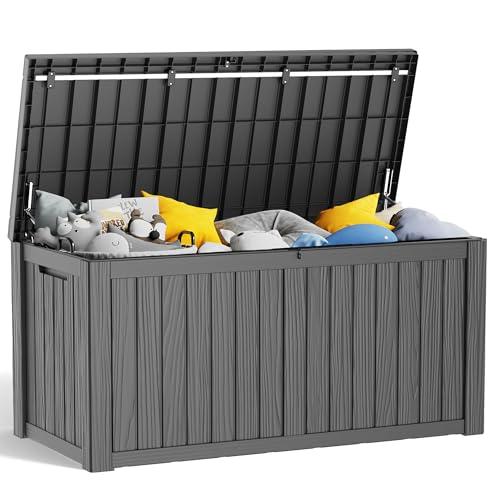 100 Gallon Resin Deck Box, Lockable Patio Outdoor Storage, Waterproof - Black F75230