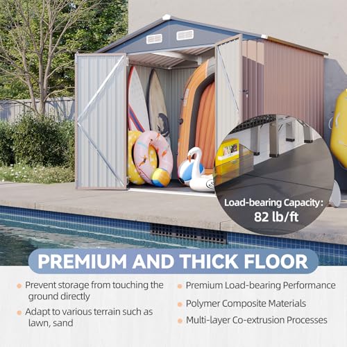 Galvanized Steel Storage Shed with Triple Doors, Weatherproof Outdoor Utility Shed P600721