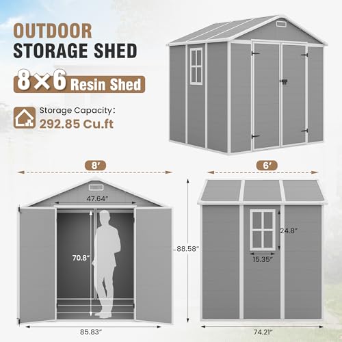 Outdoor Storage Shed 6x6 FT Resin with Floor and Lockable Door Z166