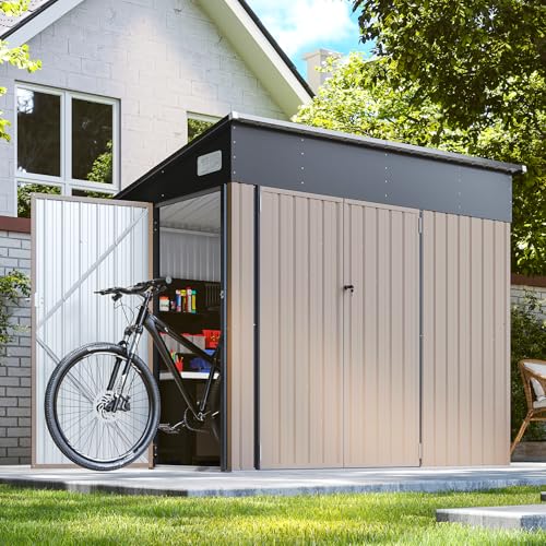 Galvanized Steel Storage Shed with Triple Doors, Weatherproof Outdoor Utility Shed P600721