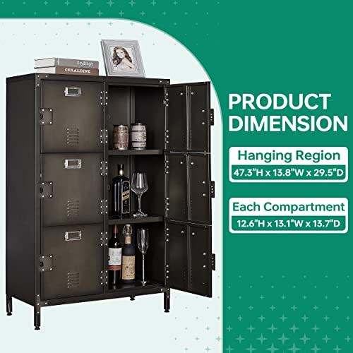 Metal Storage Locker, 47" Steel Retro Cabinet with 6 Lockable Doors C27034