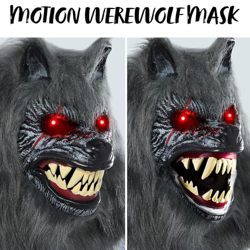 LED Halloween Wolf Werewolf Mask with Movable Jaw for Adult Cosplay Q650