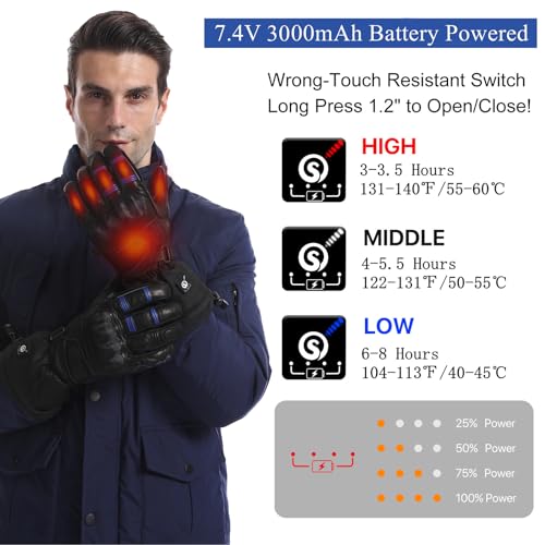 Heated Motorcycle Gloves for Men Women, Waterproof Windproof with 12V Charging Cord O591541