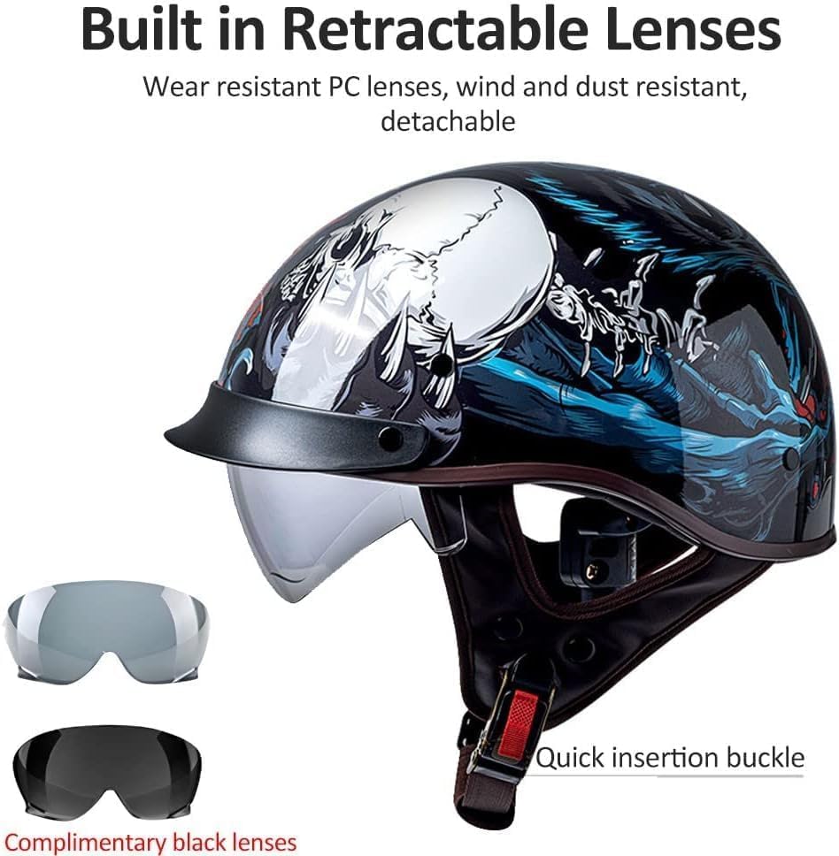 Retro Half Helmet Open Face with Sun Visor for Men Women M83500