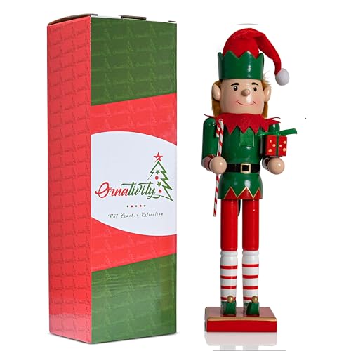 Christmas Elf Nutcracker Decoration 15 Inch Red Green Wooden A454290