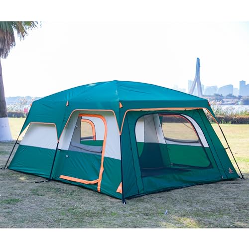 Extra Large Family Cabin Tent 2 Rooms 3 Doors 3 Windows Waterproof for Camping H460