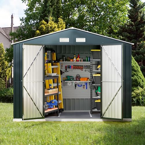 Outdoor Storage Shed 10 x 12 ft Metal Garden Utility with Lockable Doors U582216