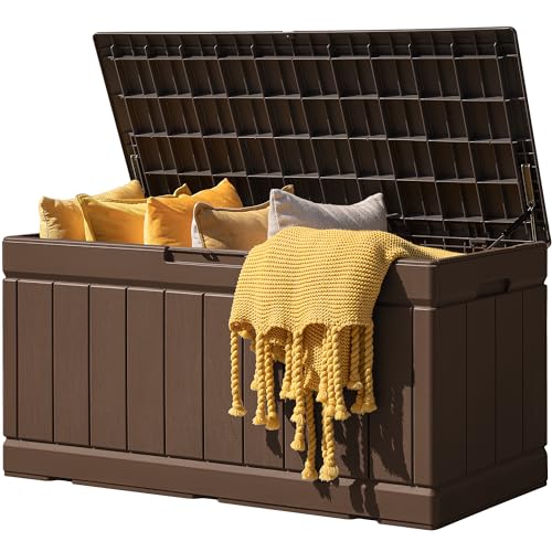 31 Gallon Resin Deck Box Waterproof Indoor Outdoor Storage for Patio Cushions and Garden Tools L90121