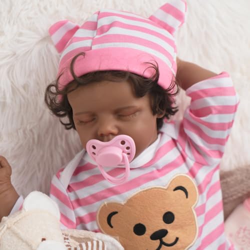 Realistic Reborn Baby Doll with Silicone Soft Body, Black Lifelike Baby Girl with Feeding Kit X111