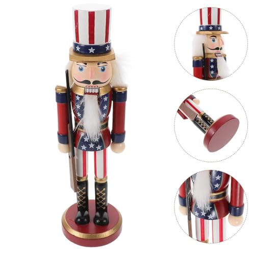 Patriotic Nutcracker Figurines Wooden Soldier Statue with Cane for Independence Day Decoration C859373