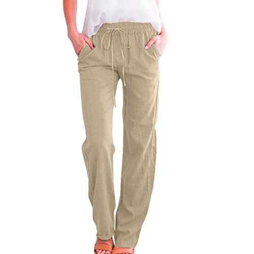 SNKSDGM Women Wide Leg Cotton Linen Pants Casual Elastic High Waisted Palazzo Pant Dress Loose Fit Flowy Trouser with Pockets