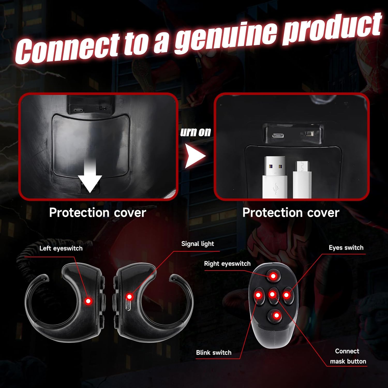 Spider Hero Mask Toy with Moving Eyes Remote Control I718488