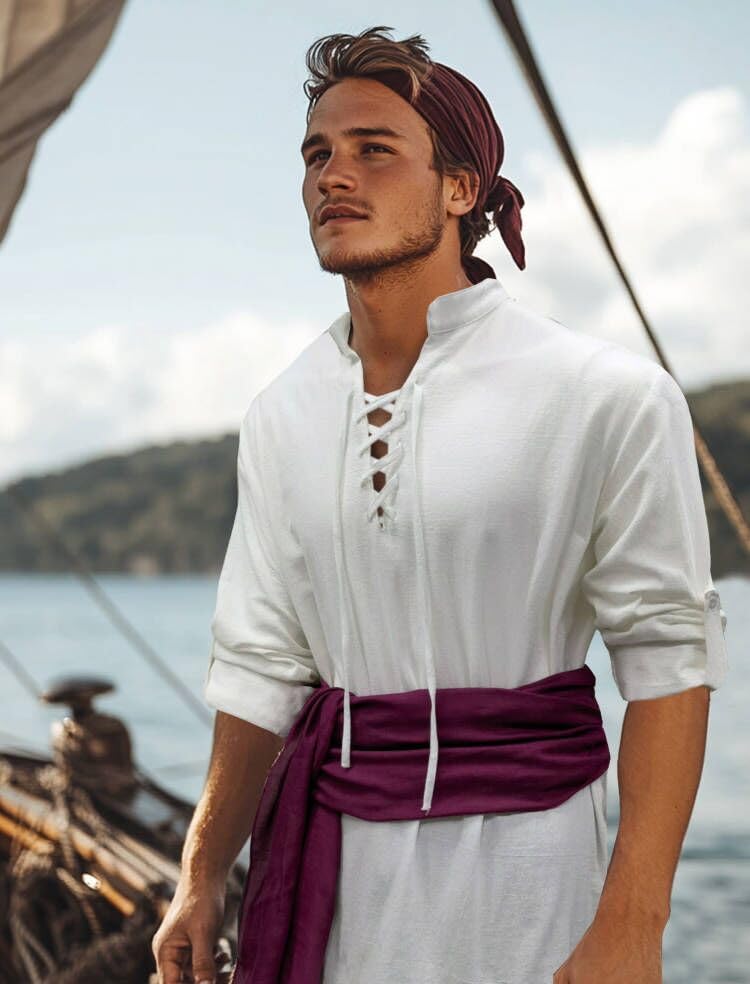 Men's Pirate Costume Outfit with Pants, Shirt, Sash and Accessories P814