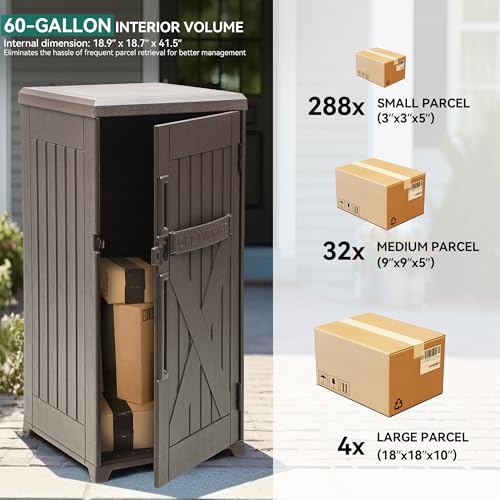 60 Gallon Outdoor Package Storage Box, Double-Wall Resin, Waterproof Deck Box for Porch O69284