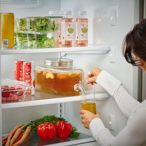 Glass Drink Dispenser for Fridge, 5L Leakproof Beverage Dispenser with Stainless Steel Spigot P33165