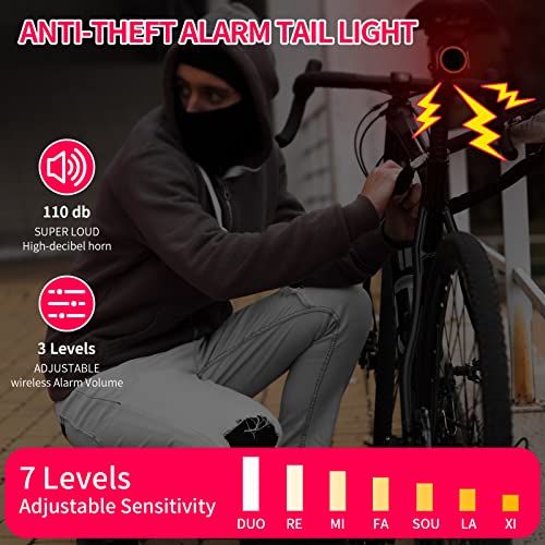 Bike Tail Light with Alarm, Rechargeable, Auto On/Off L2731
