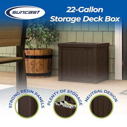 Outdoor Storage Box 22 Gallon Resin Deck Box with Flat-Lid Bench Seating B591