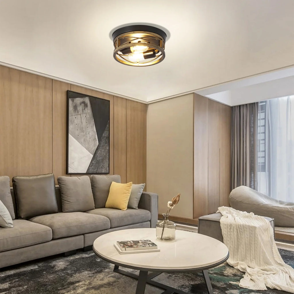 24cm Bronze Round Retro Flush Mount Ceiling Light for Bedroom Living Room H130626