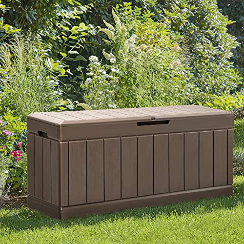 31 Gallon Resin Deck Box Waterproof Indoor Outdoor Storage for Patio Cushions and Garden Tools L90121