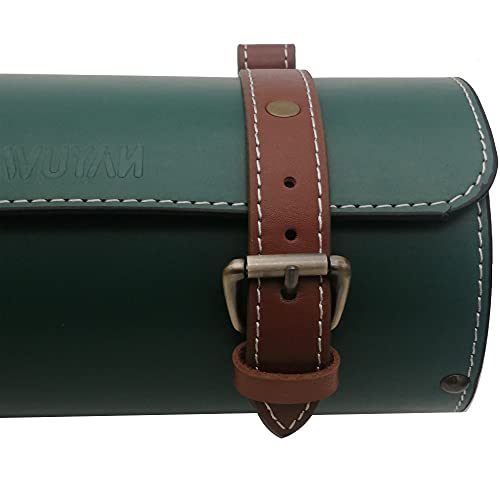 Leather Bike Handlebar Bag with Wood Accent, Retro Saddle Rear Pouch for MTB Road Bike U477644