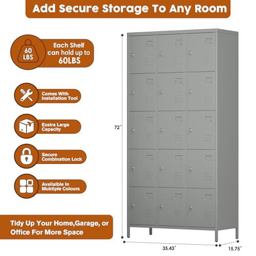 6 Door Metal Storage Locker with 18 Hooks, Black & Dark Grey K6611