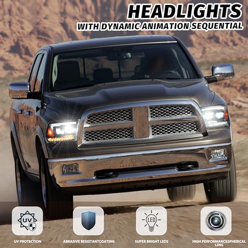 LED Projector Headlights for 2009-2018 Dodge Ram 1500, Sequential Turn Signal U1414