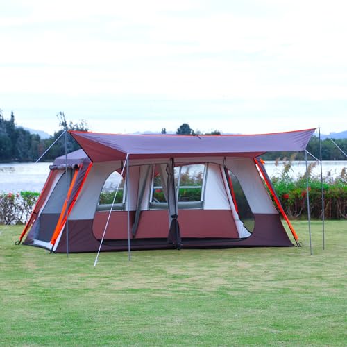 Extra Large Family Cabin Tent 2 Rooms 3 Doors 3 Windows Waterproof for Camping H460