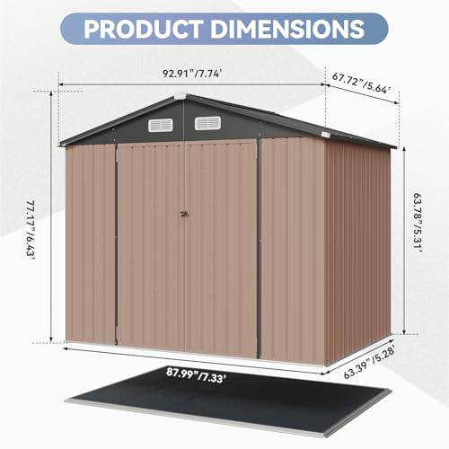 Galvanized Steel Storage Shed with Triple Doors, Weatherproof Outdoor Utility Shed P600721