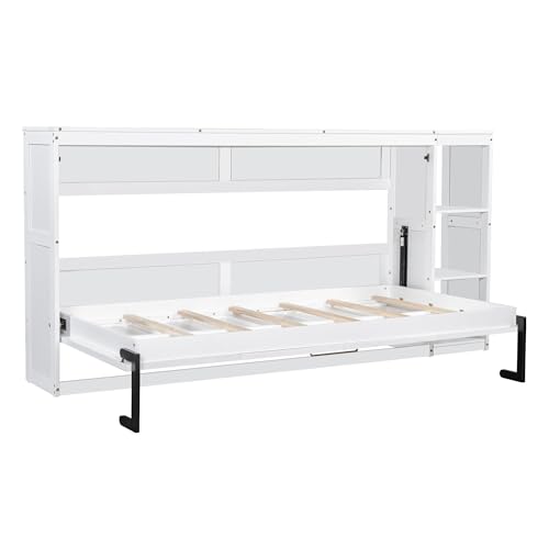 Full Size Horizontal Murphy Bed with Shelves, Foldable into Cabinet W154373