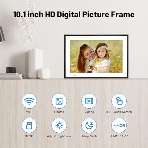 WiFi Digital Photo Frame 10.1 Inch IPS HD Touch Screen with 32GB Storage O9566