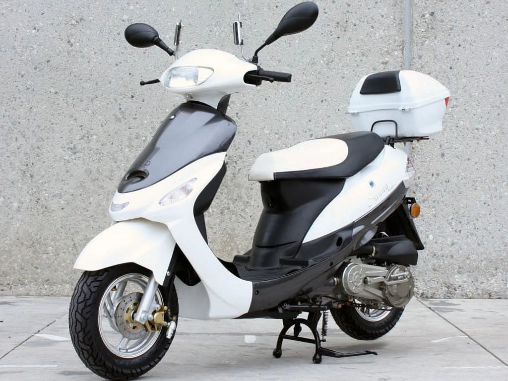 50cc Moped Scooter with 10" Wheels, Key and Kick Start, Rear Trunk V7480