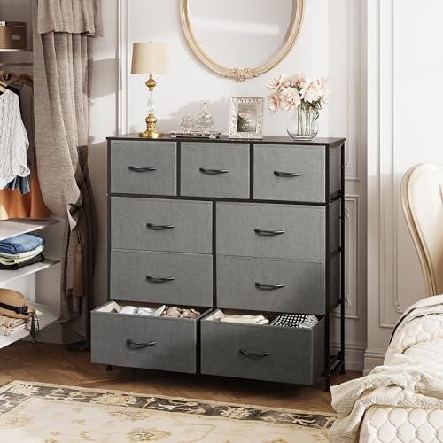 9-Drawer Fabric Storage Tower for Bedroom, Closet, Tall Chest Organizer with Steel Frame R839993