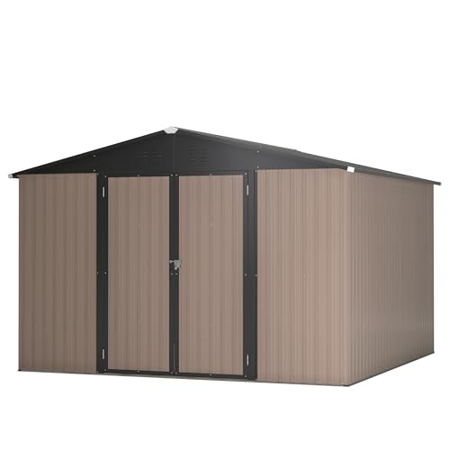 10x10 FT Outdoor Metal Storage Shed with Lockable Doors and Sloped Roof S888926