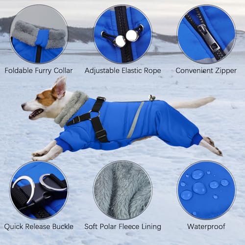 Black Dog Winter Coat with Harness, Reflective Waterproof Jacket for Small Dogs O43201