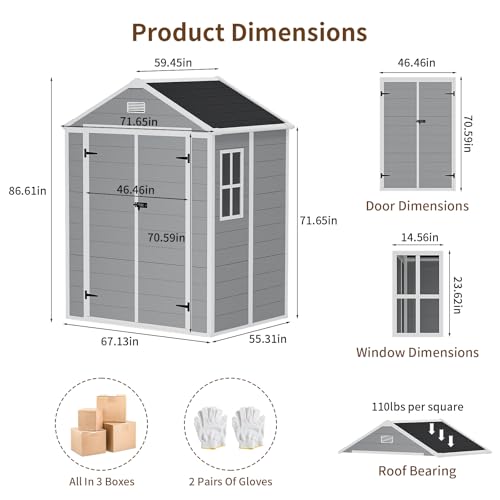 Resin Outdoor Storage Shed with Floor and Window, Lockable Small Tool Shed for Garden Patio Backyard, Light Gray V985