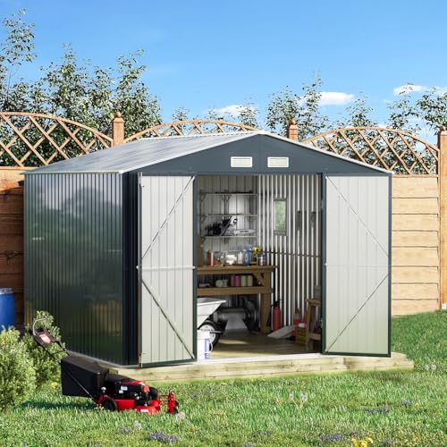 Outdoor Storage Shed 10 x 12 ft Metal Garden Utility with Lockable Doors U582216