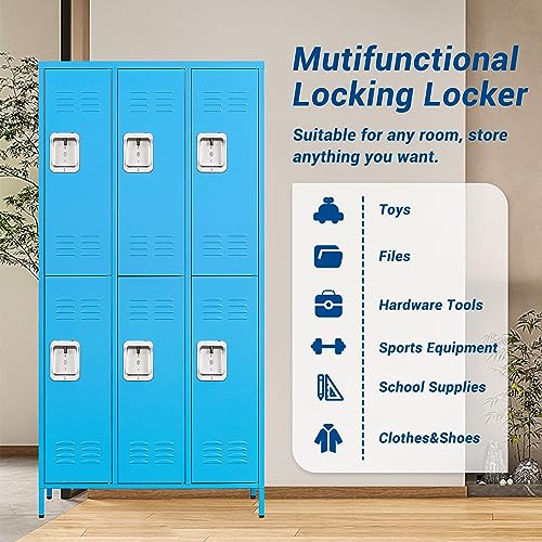 3-Door Blue Steel Storage Locker for Office, School, Gym C68898