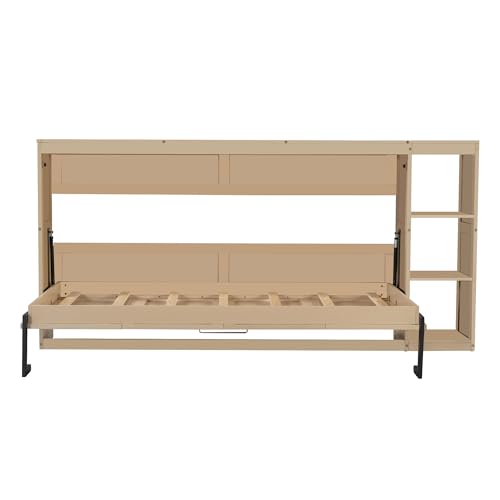 Full Size Horizontal Murphy Bed with Shelves, Foldable into Cabinet W154373